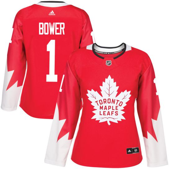 2017 NHL Toronto Maple Leafs women #1 Johnny Bower red jersey->->Women Jersey
